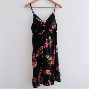 SWS Black Floral Sleeveless Rayon Summer Dress Large